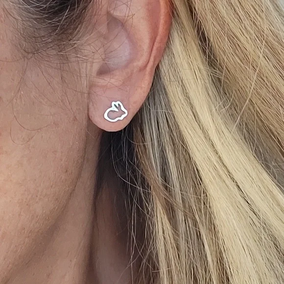 Silver Bunny Stud Earrings - Picture 2 of 5